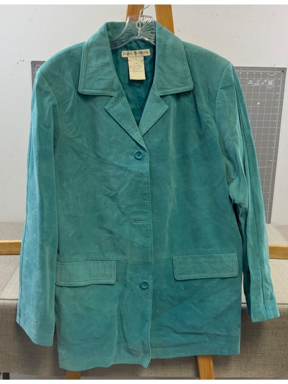 Jessica Holbrook Women’s Suede Leather Jacket Sz. M VG+ Washable Teal